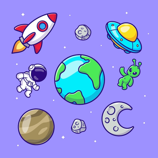 Astronaut Alien Rocket Ufo In Space Cartoon Vector 133479680