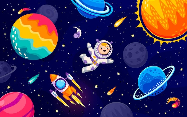Cartoon Astronaut Character In Outer Space Galaxy  63979395