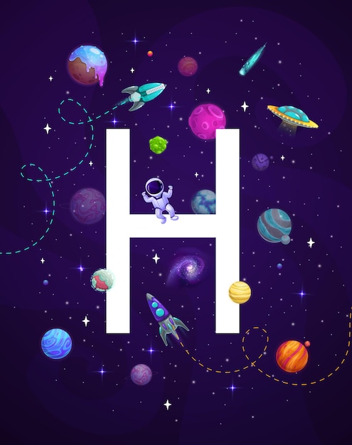 Cartoon Space Letter H Alien Galaxy Planets 44389692