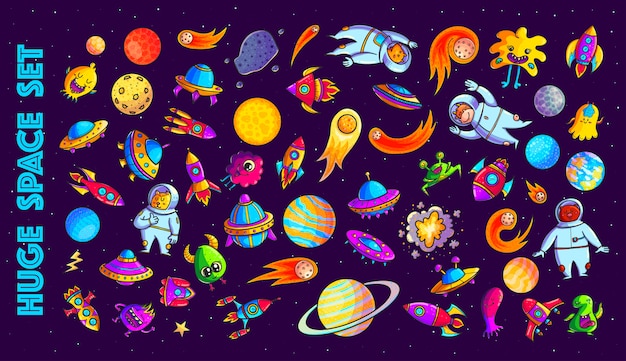 Space Hand Drawn Cartoon  Illustrations Set 6526150