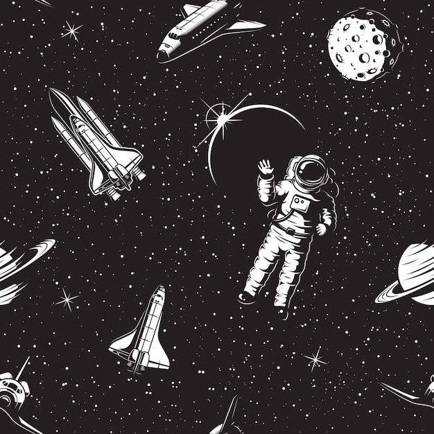 Space Seamless Pattern  Black And White Version  9648486